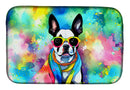 Boston Terrier Hippie Dawg Dish Drying Mat
