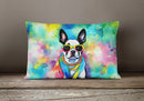 Boston Terrier Hippie Dawg Fabric Decorative Pillow