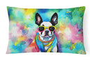 Boston Terrier Hippie Dawg Fabric Decorative Pillow