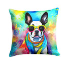 Boston Terrier Hippie Dawg Fabric Decorative Pillow
