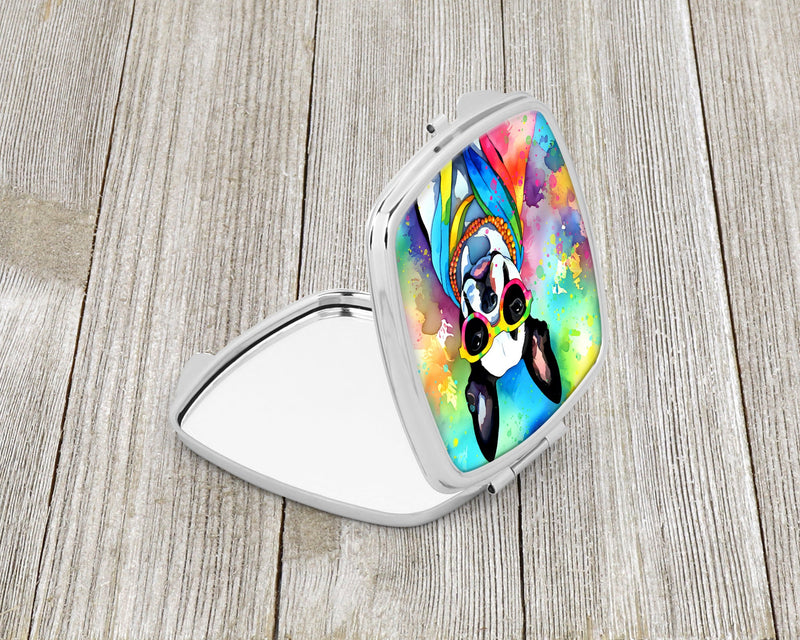 Boston Terrier Hippie Dawg Compact Mirror – Stylish Purse Mirror with Artistic Covers