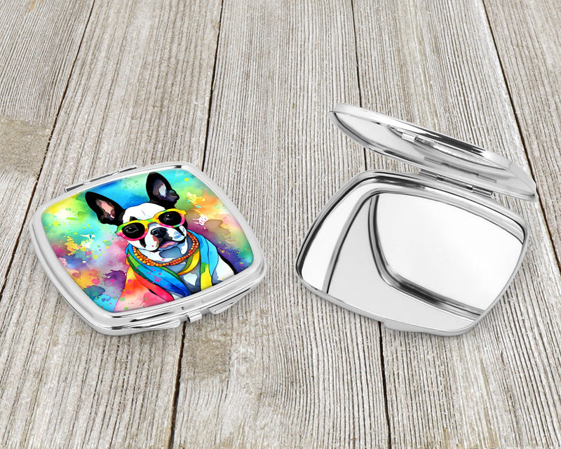 Boston Terrier Hippie Dawg Compact Mirror – Stylish Purse Mirror with Artistic Covers