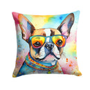 Boston Terrier Hippie Dawg Fabric Decorative Pillow