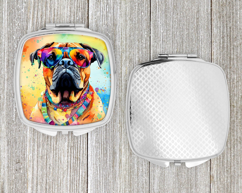 Bullmastiff Hippie Dawg Compact Mirror – Stylish Purse Mirror with Artistic Covers