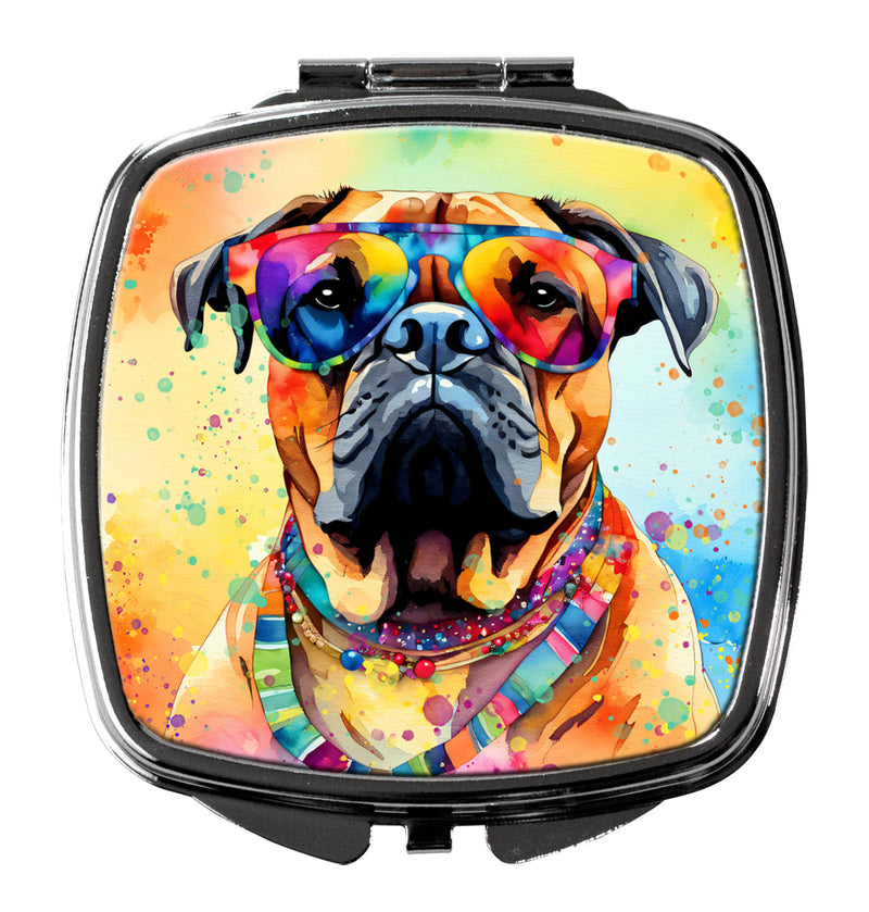 Bullmastiff Hippie Dawg Compact Mirror – Stylish Purse Mirror with Artistic Covers