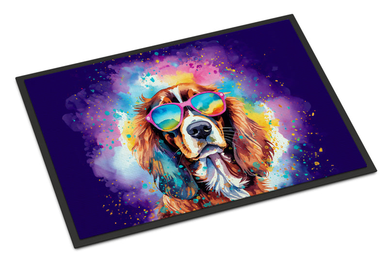 Cavalier Spaniel Hippie Dawg Doormat - 24x36 Decorative Floor Mat – Indoor/Outdoor Rug with Artistic Flair