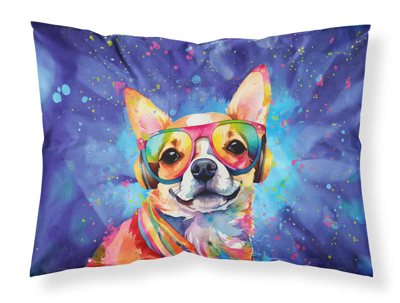 Chihuahua Hippie Dawg Standard Pillowcase – Artistic Decorative Front, White Back