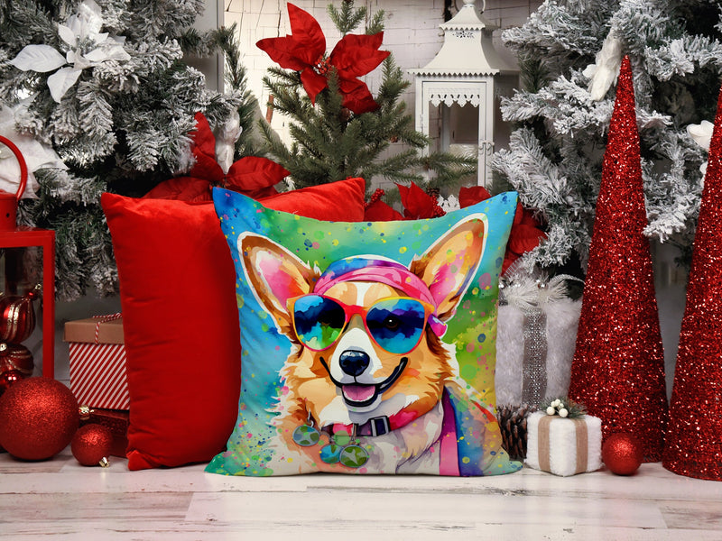 Corgi Hippie Dawg Throw Pillow - 14x14 Decorative Pillow – Art for Your Home & Patio
