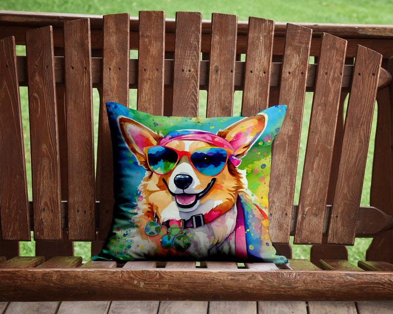 Corgi Hippie Dawg Throw Pillow - 14x14 Decorative Pillow – Art for Your Home & Patio
