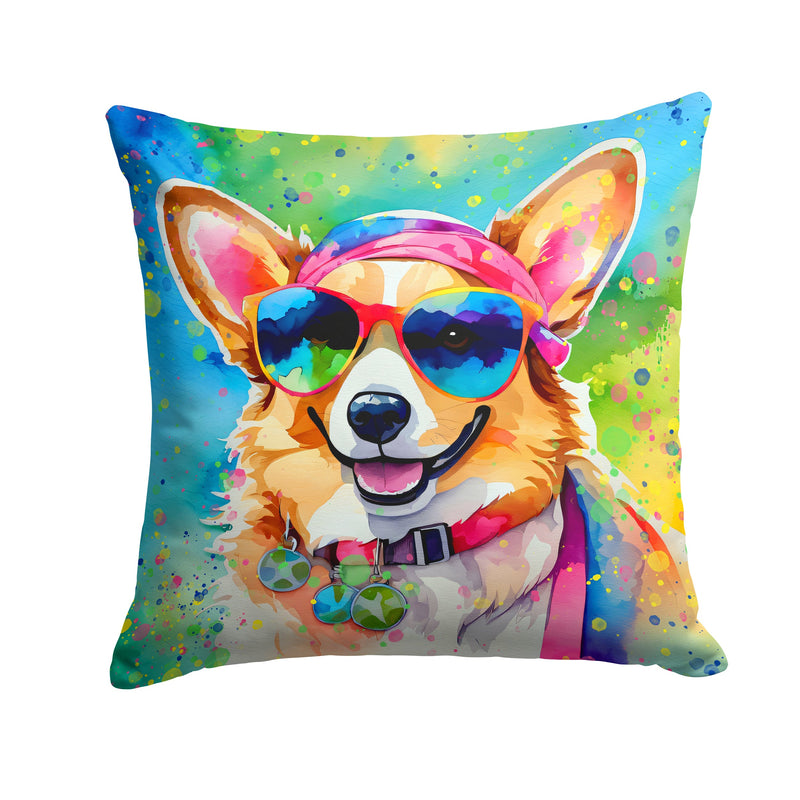 Corgi Hippie Dawg Throw Pillow - 14x14 Decorative Pillow – Art for Your Home & Patio