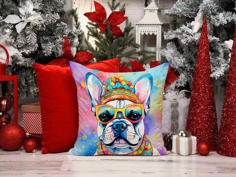 French Bulldog Hippie Dawg Fabric Decorative Pillow