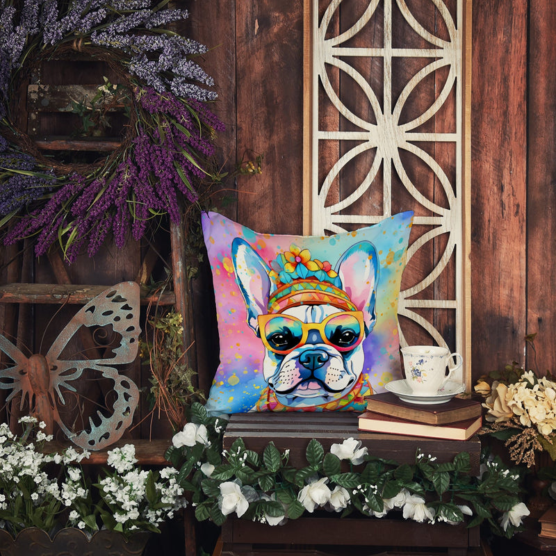 French Bulldog Hippie Dawg Fabric Decorative Pillow