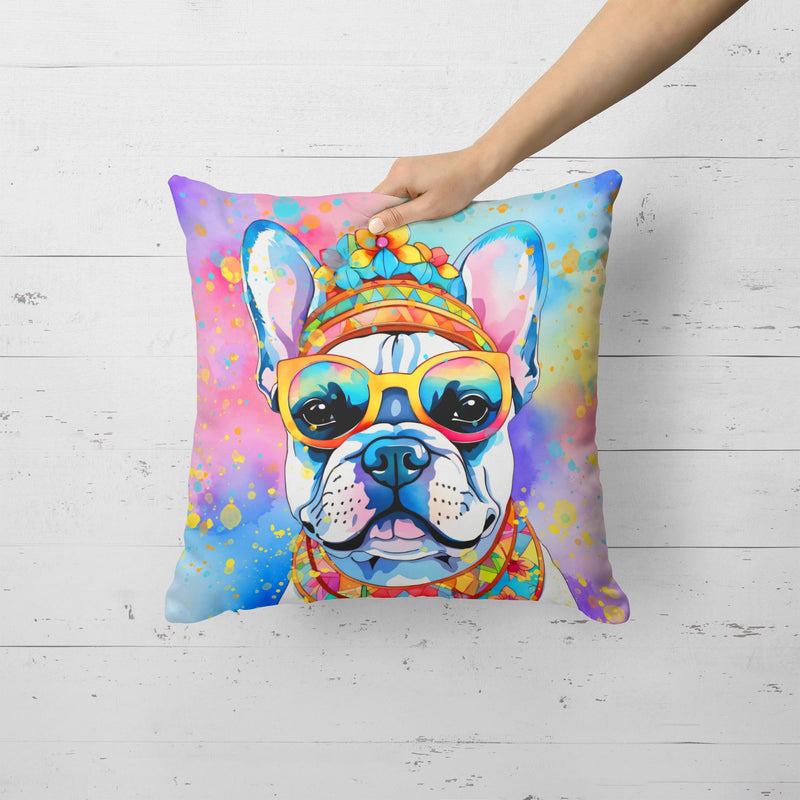 French Bulldog Hippie Dawg Fabric Decorative Pillow