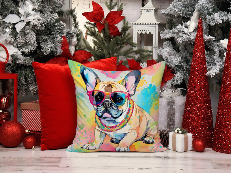 French Bulldog Hippie Dawg Fabric Decorative Pillow