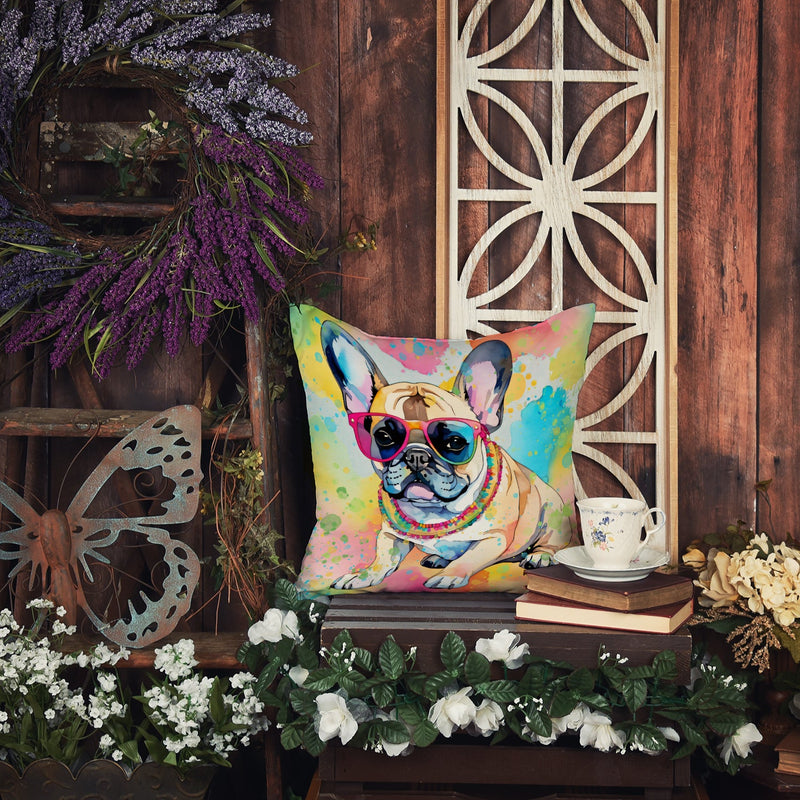 French Bulldog Hippie Dawg Fabric Decorative Pillow