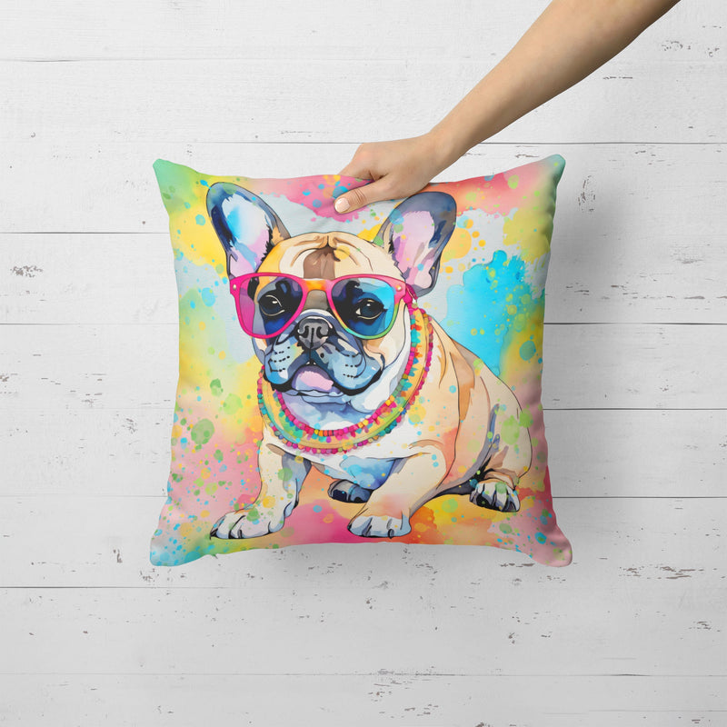French Bulldog Hippie Dawg Fabric Decorative Pillow