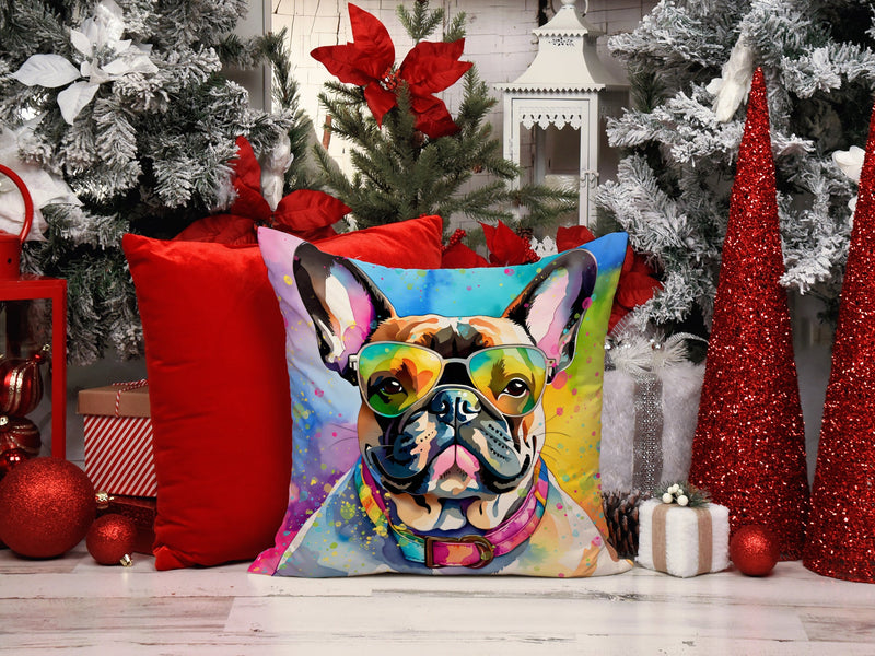 French Bulldog Hippie Dawg Fabric Decorative Pillow