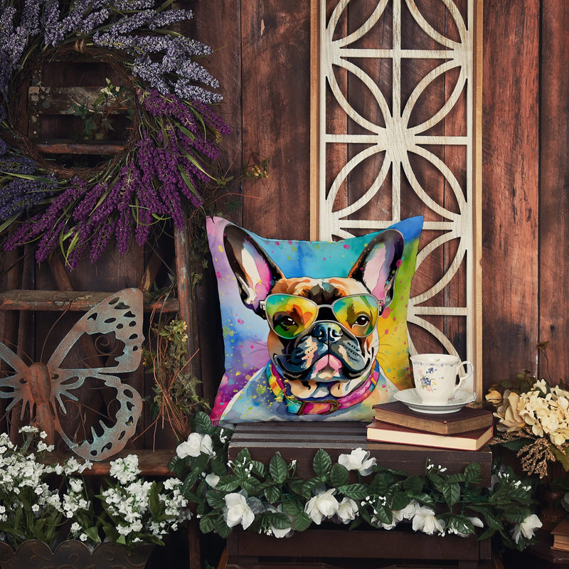 French Bulldog Hippie Dawg Fabric Decorative Pillow