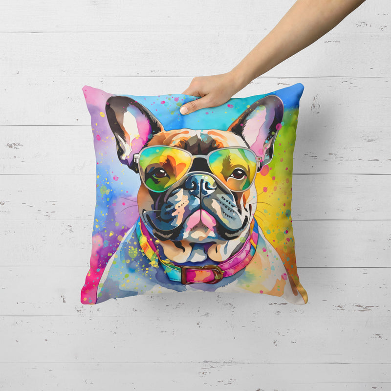 French Bulldog Hippie Dawg Fabric Decorative Pillow