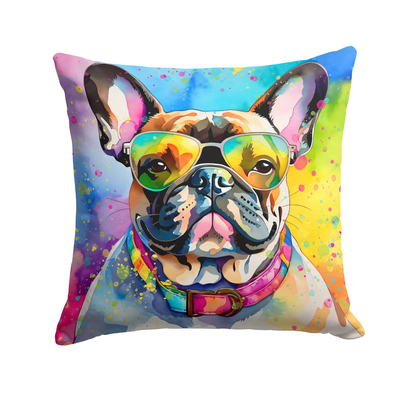 French Bulldog Hippie Dawg Fabric Decorative Pillow