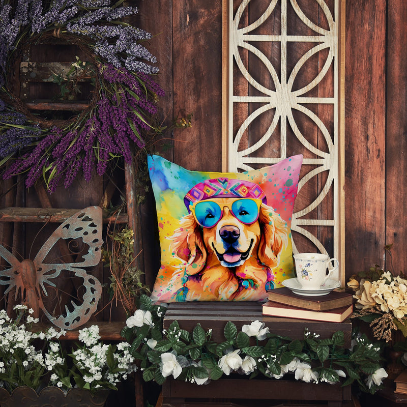 Golden Retriever Hippie Dawg Fabric Decorative Pillow