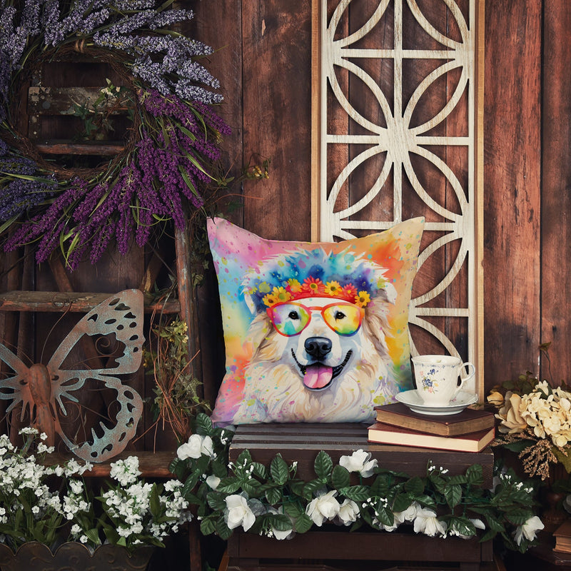 Great Pyrenees Hippie Dawg Throw Pillow - 14x14 Decorative Pillow – Art for Your Home & Patio