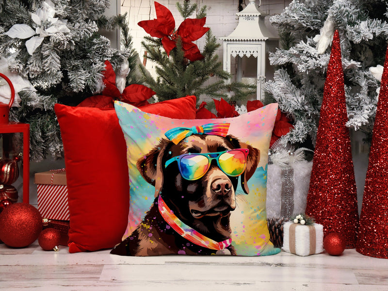 Chocolate Labrador Hippie Dawg Fabric Decorative Pillow