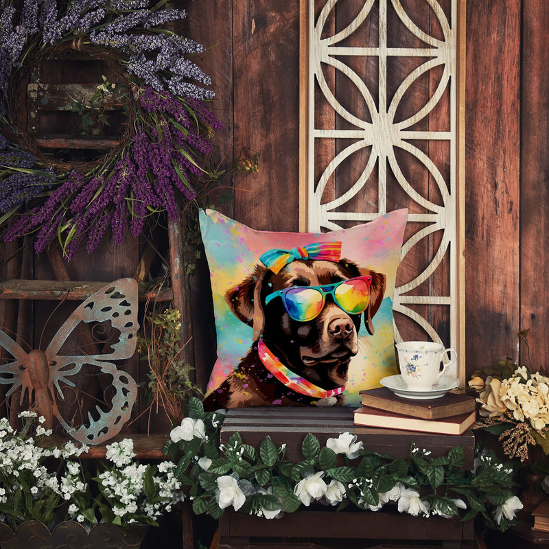 Chocolate Labrador Hippie Dawg Fabric Decorative Pillow