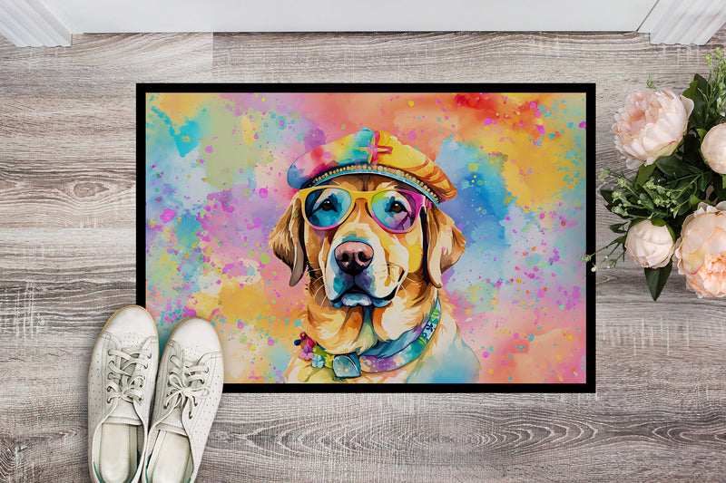 Yellow Labrador Hippie Dawg Indoor or Outdoor Mat 24x36