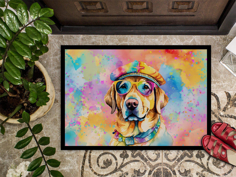 Yellow Labrador Hippie Dawg Indoor or Outdoor Mat 24x36