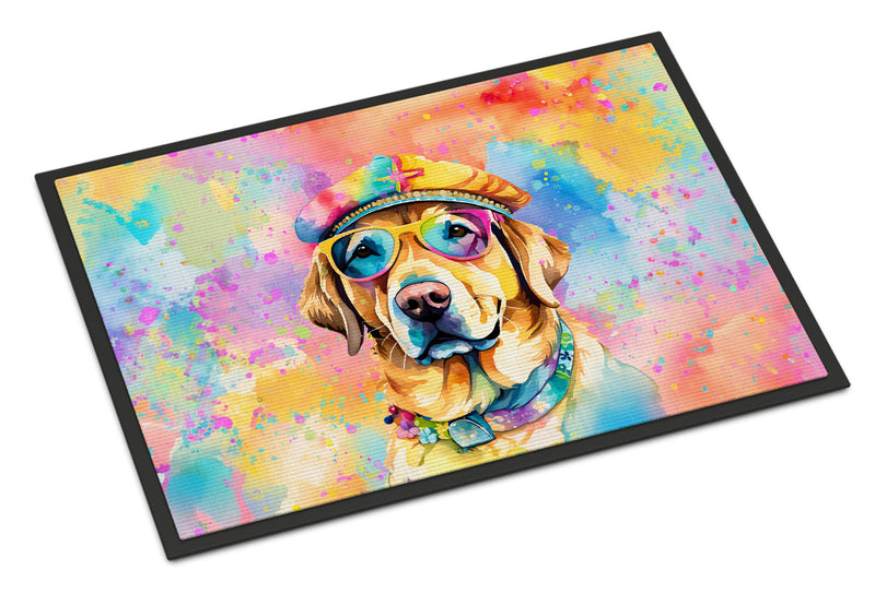 Yellow Labrador Hippie Dawg Indoor or Outdoor Mat 24x36