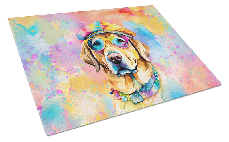 Yellow Labrador Hippie Dawg Glass Cutting Board Large