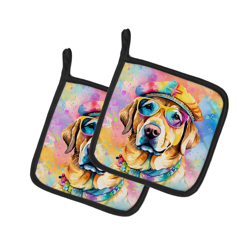 Yellow Labrador Hippie Dawg Pair of Pot Holders