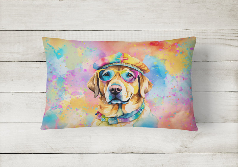 Yellow Labrador Hippie Dawg Fabric Decorative Pillow