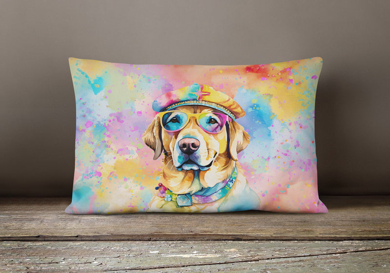 Yellow Labrador Hippie Dawg Fabric Decorative Pillow