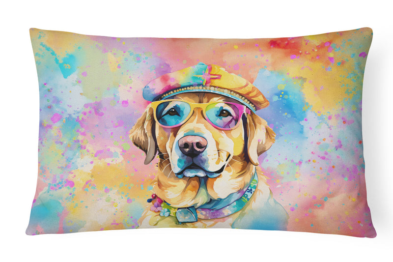 Yellow Labrador Hippie Dawg Fabric Decorative Pillow