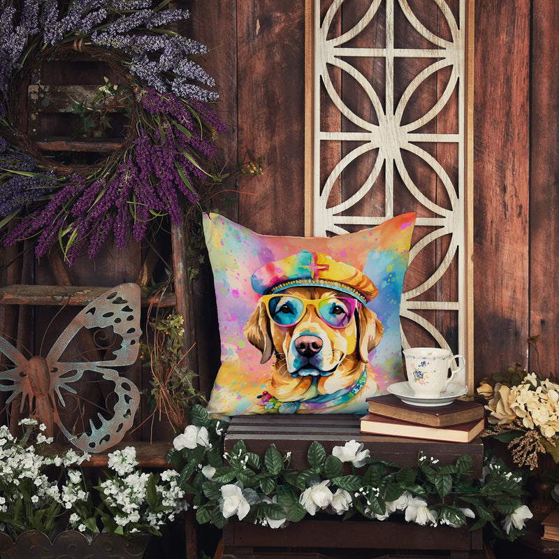 Yellow Labrador Hippie Dawg Fabric Decorative Pillow