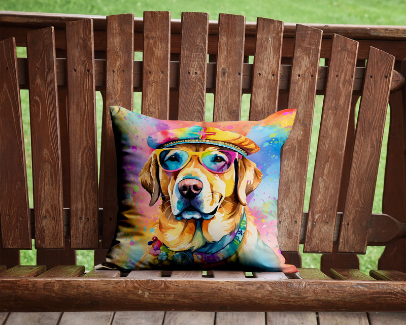 Yellow Labrador Hippie Dawg Fabric Decorative Pillow