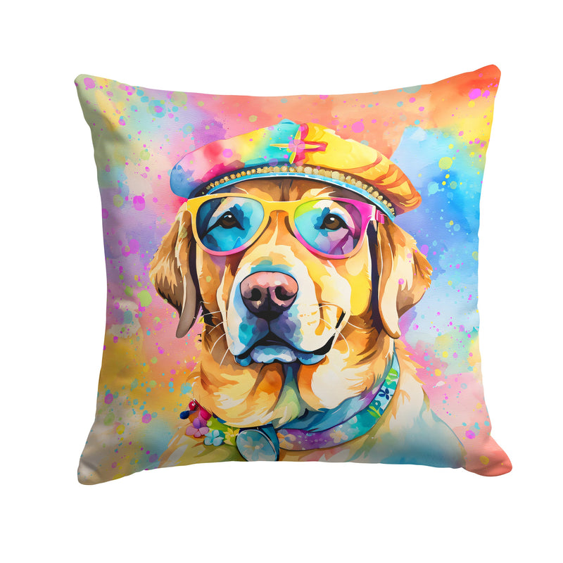 Yellow Labrador Hippie Dawg Fabric Decorative Pillow