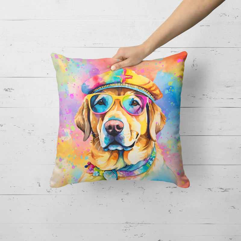 Yellow Labrador Hippie Dawg Fabric Decorative Pillow