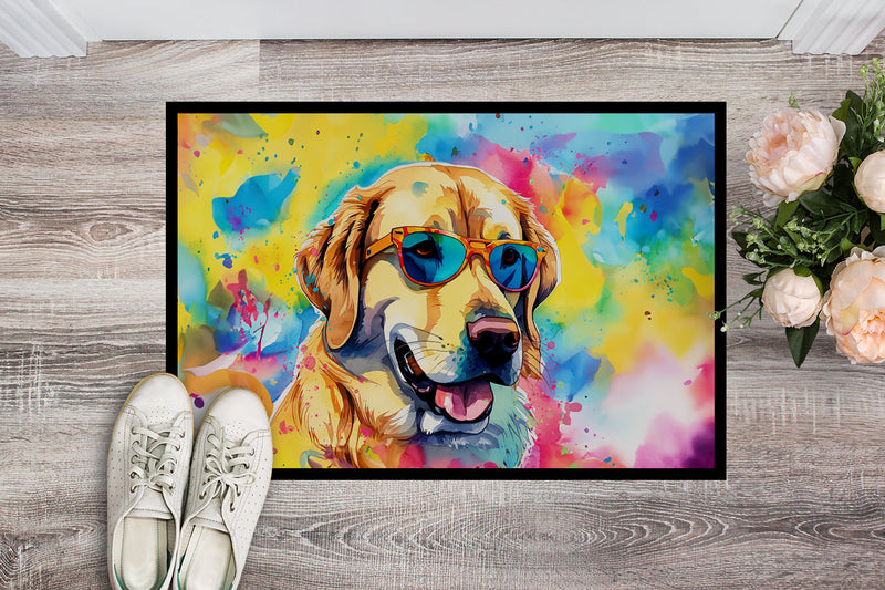 Yellow Labrador Hippie Dawg Indoor or Outdoor Mat 24x36