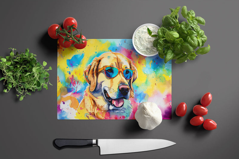 Yellow Labrador Hippie Dawg Glass Cutting Board Large