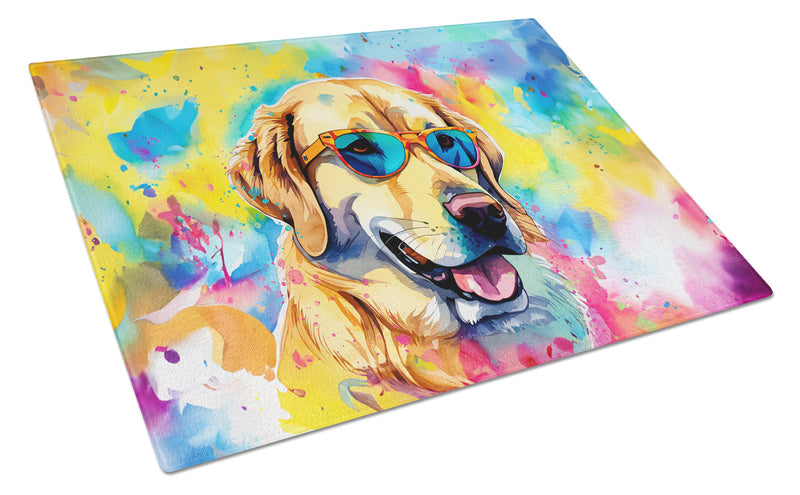 Yellow Labrador Hippie Dawg Glass Cutting Board Large