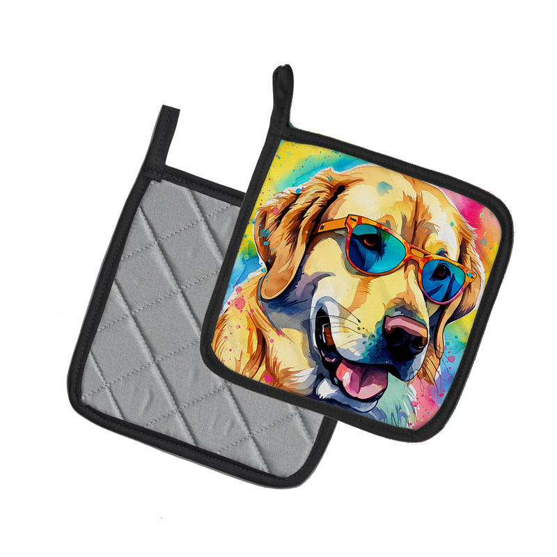 Yellow Labrador Hippie Dawg Pair of Pot Holders