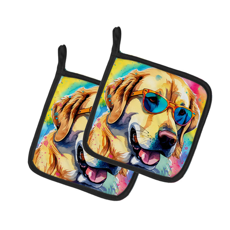 Yellow Labrador Hippie Dawg Pair of Pot Holders