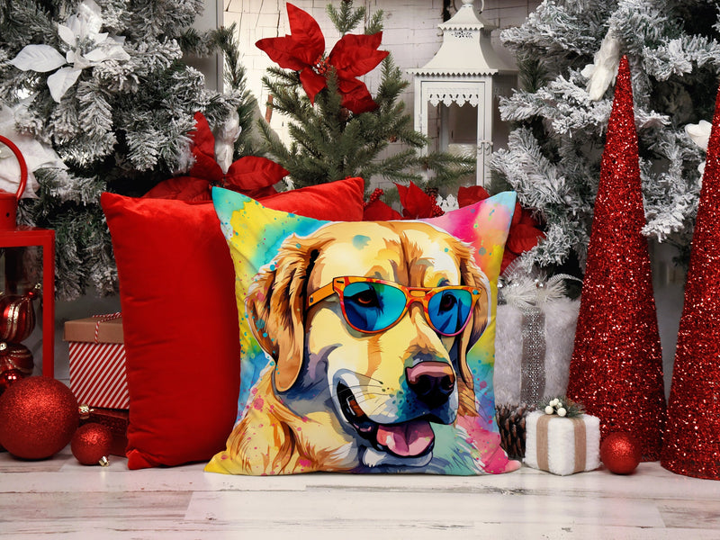 Yellow Labrador Hippie Dawg Fabric Decorative Pillow