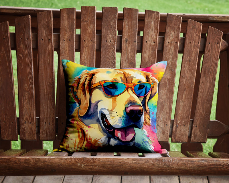 Yellow Labrador Hippie Dawg Fabric Decorative Pillow