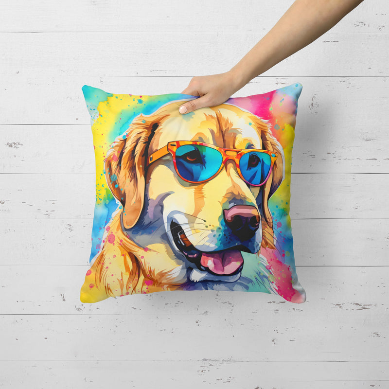 Yellow Labrador Hippie Dawg Fabric Decorative Pillow