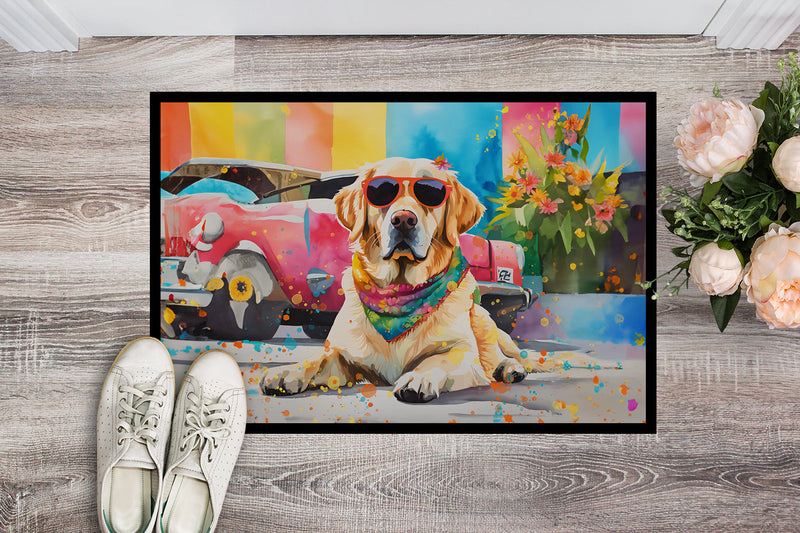 Yellow Labrador Hippie Dawg Indoor or Outdoor Mat 24x36