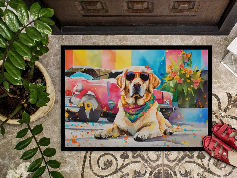 Yellow Labrador Hippie Dawg Indoor or Outdoor Mat 24x36